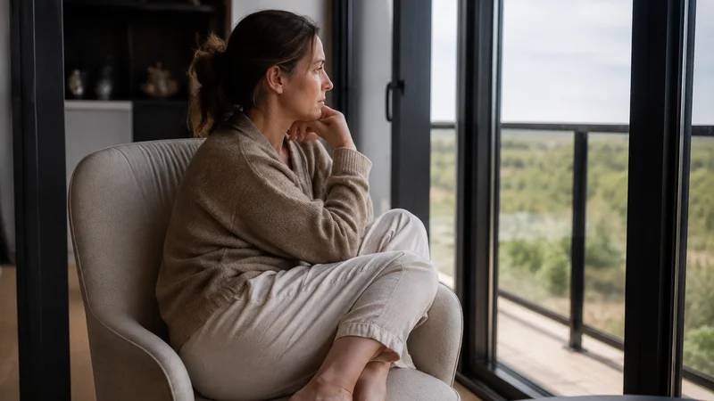 Femme fauteuil réflexion
