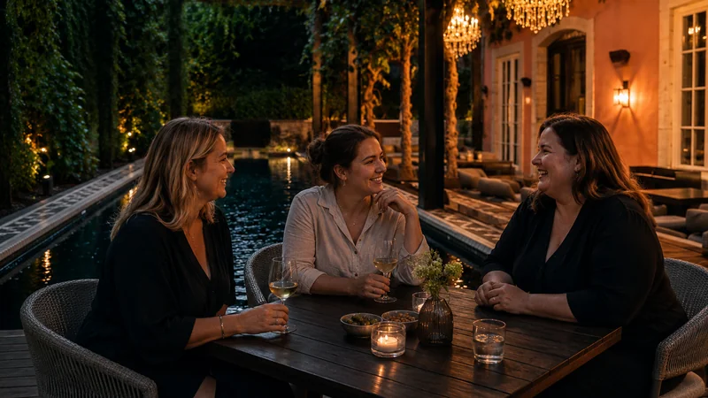 Trois femmes discutant ensemble à une table dans un environnement calme