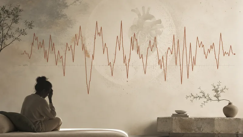 Illustration d’un tracé irrégulier de variabilité cardiaque dans un intérieur calme