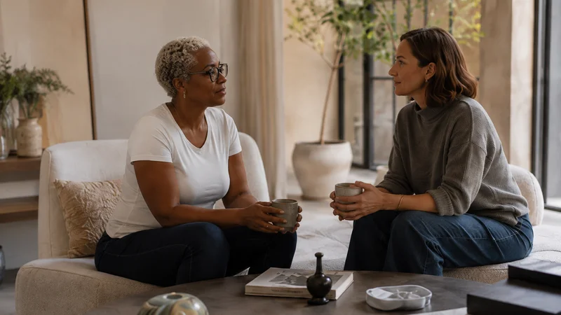 Deux femmes en conversation, illustrant la co-régulation et le soutien professionnel