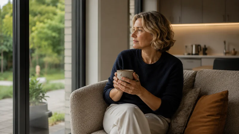 Femme assise dans un fauteuil, illustrant l'expérience intérieure de la déréalisation