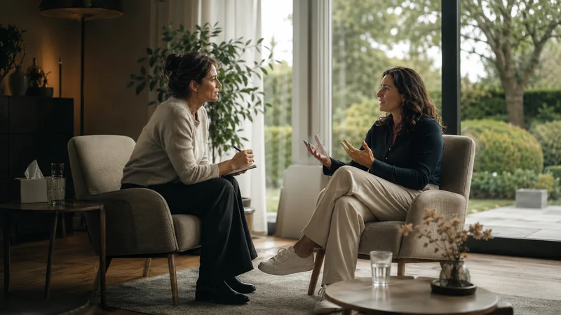 Deux personnes en consultation, illustrant un accompagnement professionnel