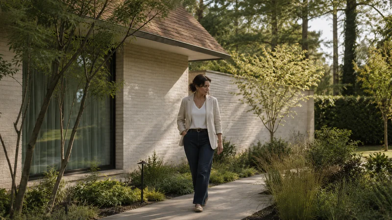 Femme dans un jardin, regard posé sur l'environnement, illustrant l'orientation sensorielle