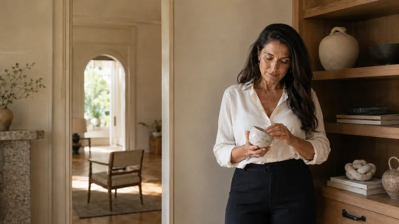 Femme tenant un bol dans un intérieur lumineux, illustrant une attention douce au souffle