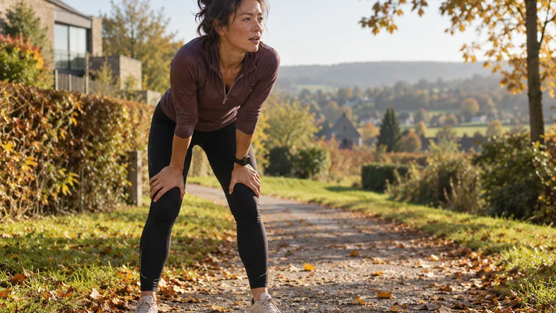 Femme essoufflée après une course sur un chemin