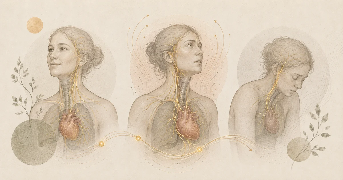 Triptyque illustrant les trois états du système nerveux autonome : engagement social, alerte sympathique et figement vagal dorsal