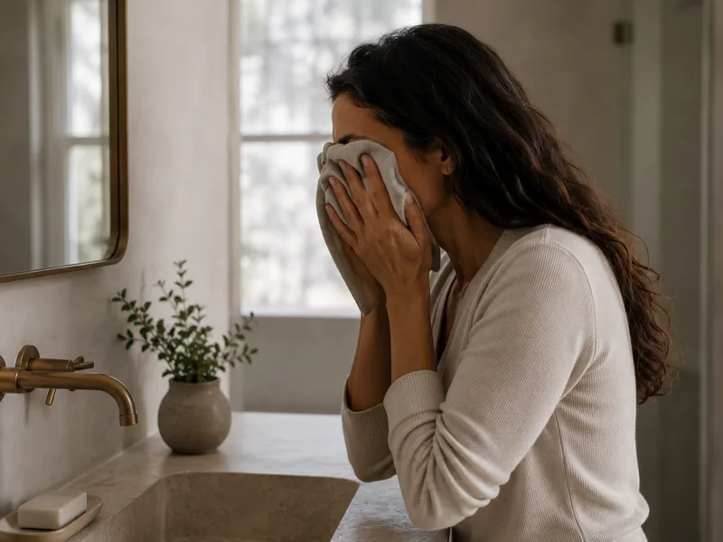 Femme appliquant une serviette froide sur son visage : réflexe d'immersion et activation du frein vagal