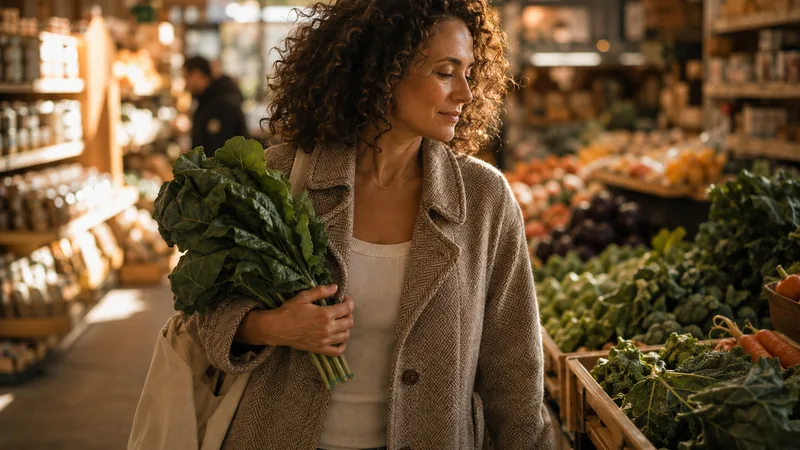 Femme choisissant des légumes dans un marché